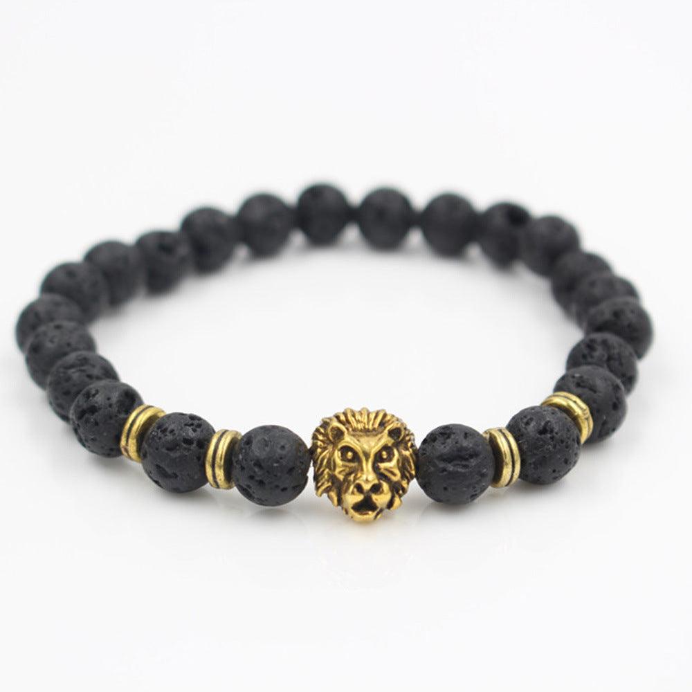 Lava Volcanic Stone Bracelet European And American Fashion Cool Alloy Lion's Head Bracelet - RMKA SELECT