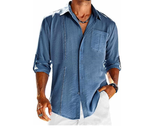 Casual Long Sleeve Shirt With Pocket button up sleeves - RMKA SELECT