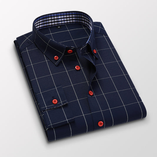 Men's Long Sleeve Casual Checkered Slim Fit Shirt