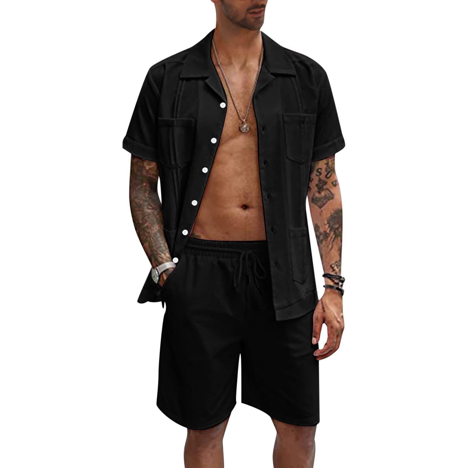 Get me to the beach linen Short Sleeve Shirt And Shorts Set - RMKA SELECT