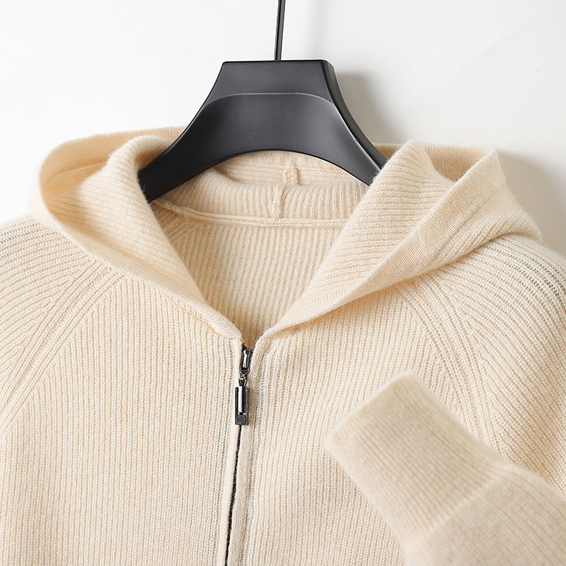 Men's Wool  Hooded Zip Up Sweater