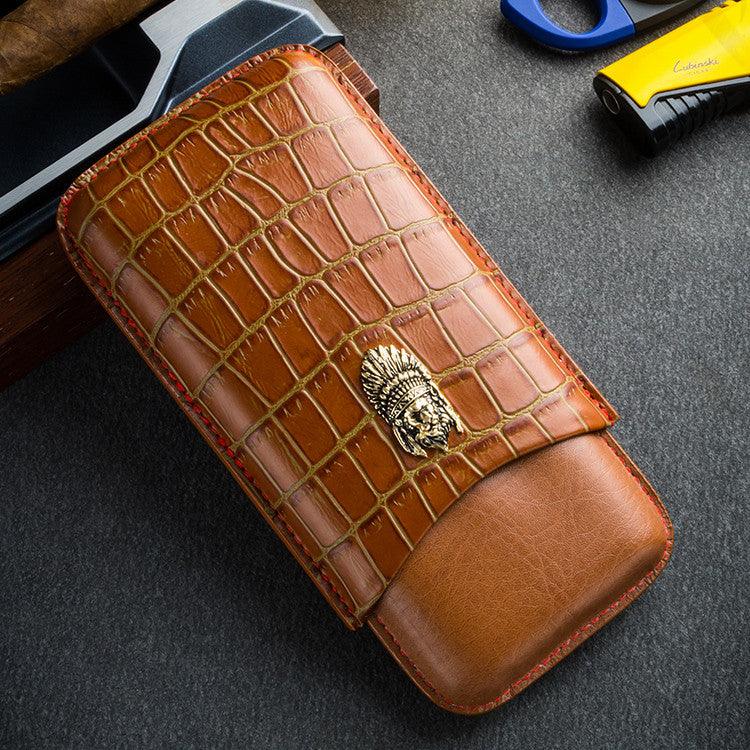 Leather Embossed Portable Three-pack Cigar Moisturizing Leather Case - RMKA SELECT