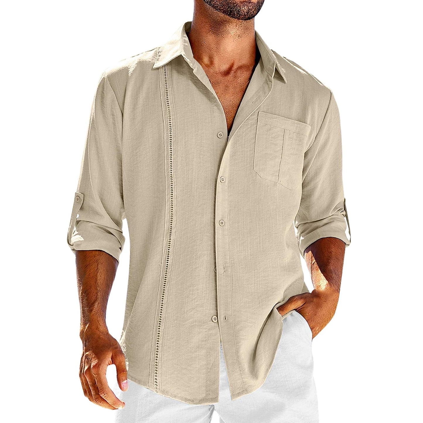 Casual Long Sleeve Shirt With Pocket button up sleeves - RMKA SELECT