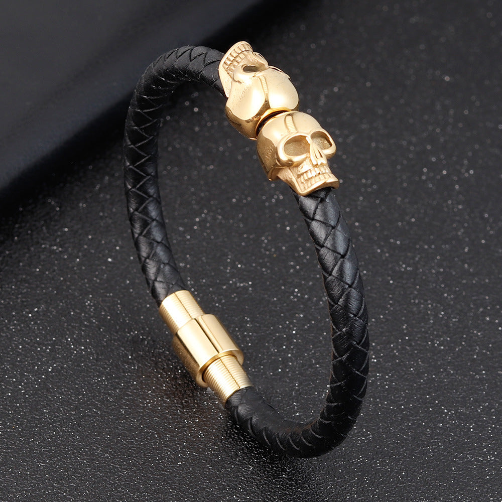 Skull Stainless Steel Bracelet Ghost Head Men's Leather Bracelet Braided Bracelet Simple Bracelet - RMKA SELECT