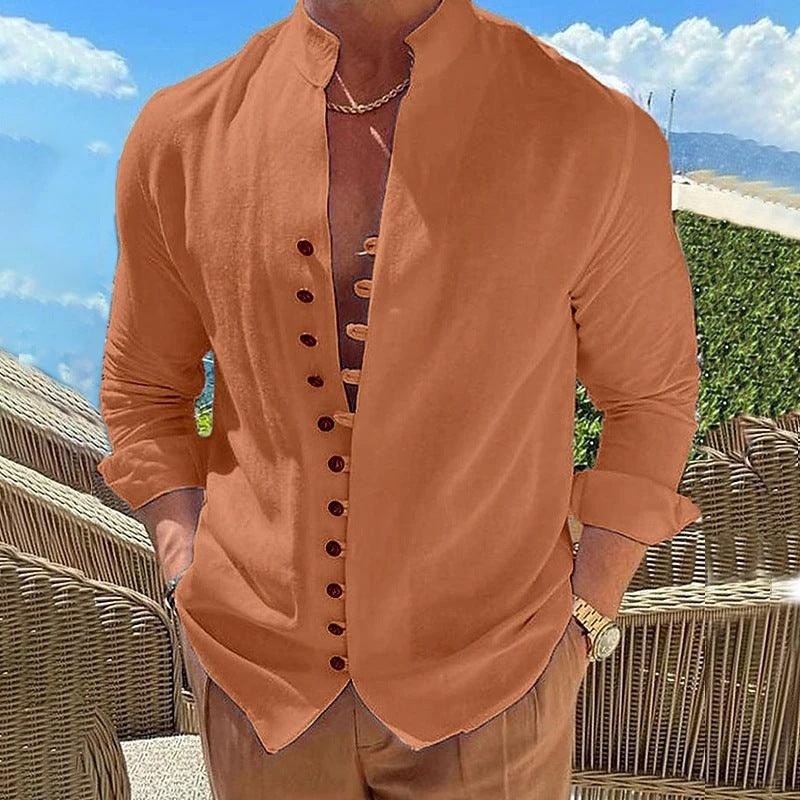 Retro Button Design Long-sleeved Shirt Men's Casual Loose Shirt - RMKA SELECT